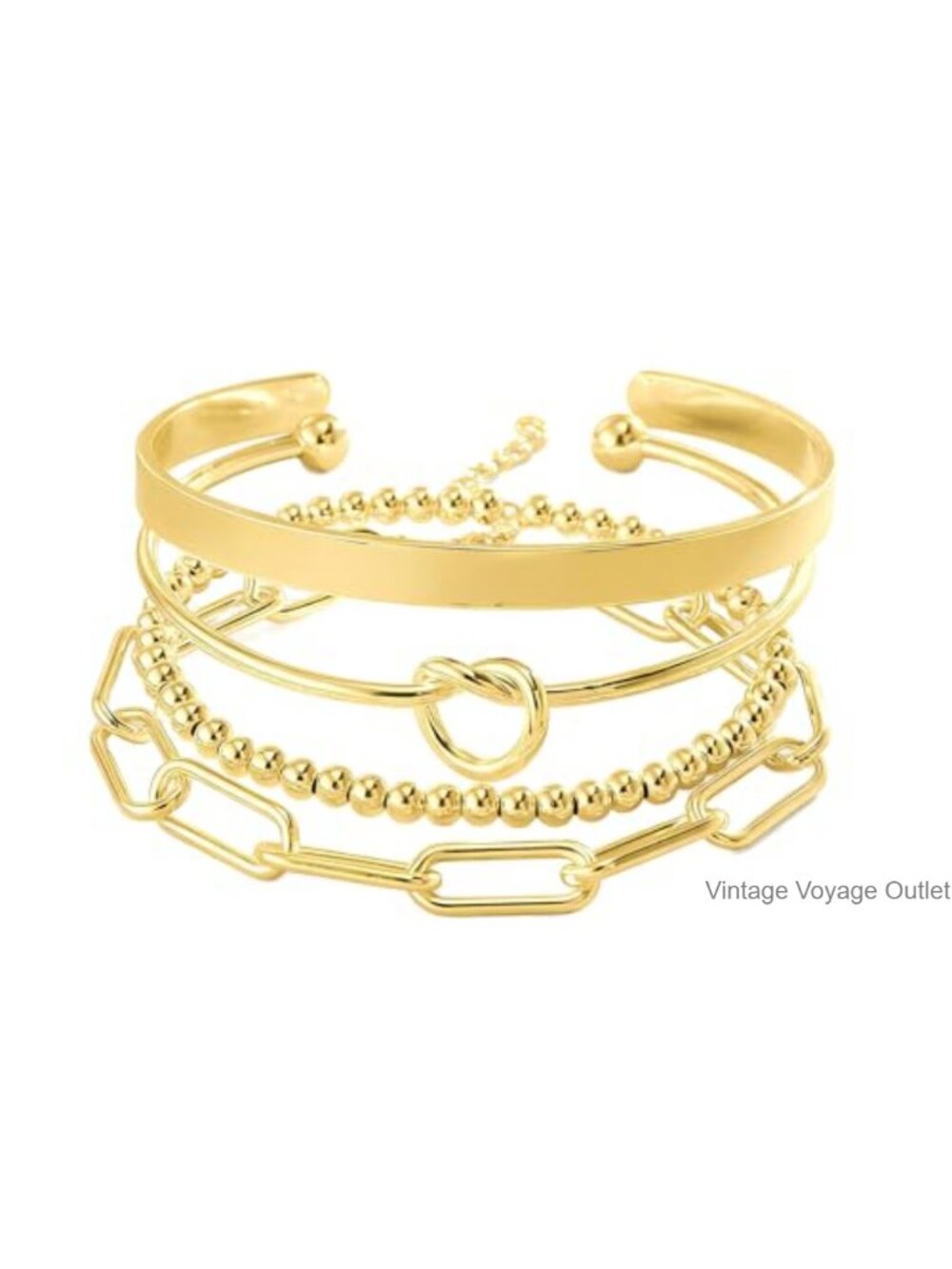 Gold Plated Bracelet Stack Set Love Knot Cuff Bangles Beaded Link Women